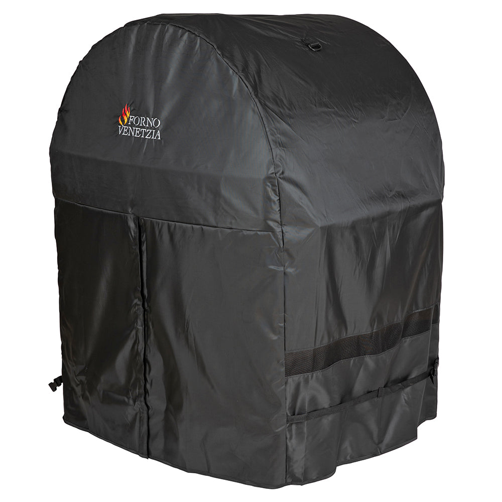 Angled View Of The Forno Venetzia Cover FVACOVTORa - Bellagio Cart Pizza Oven - FlameOutdoors