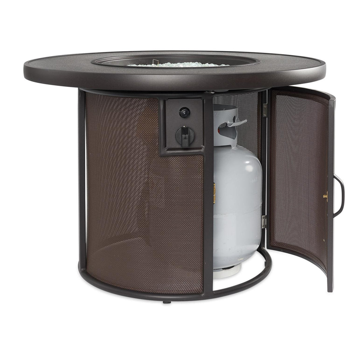 The Outdoor GreatRoom Company Stonefire Fire Pit w/Dora Brown Base - SF-32-K - Access Door Of Propane Storage Compartment