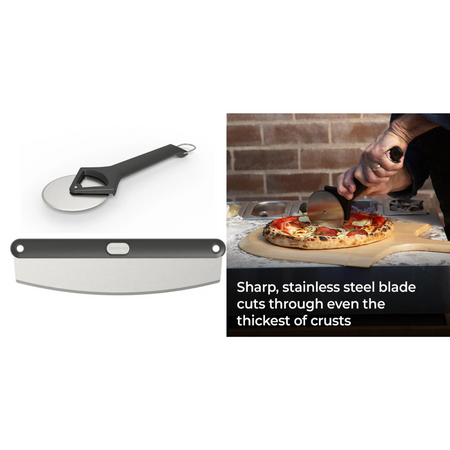 Premium pizza cutter and rocker from Flame Outdoors, essential for precise pizza slicing, made from durable, high-quality materials.