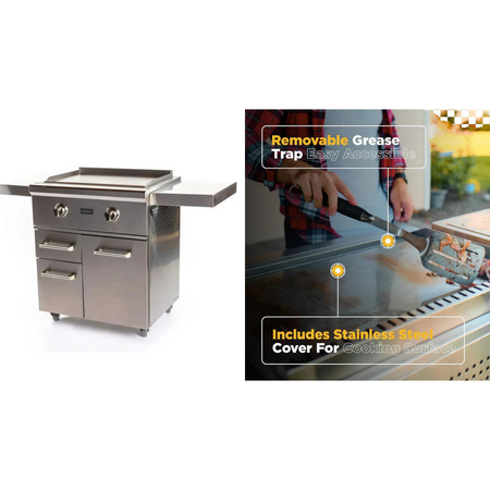 Premium griddles from Flame Outdoors, featuring flattop grills for even heat distribution and ample cooking space, perfect for outdoor cooking.