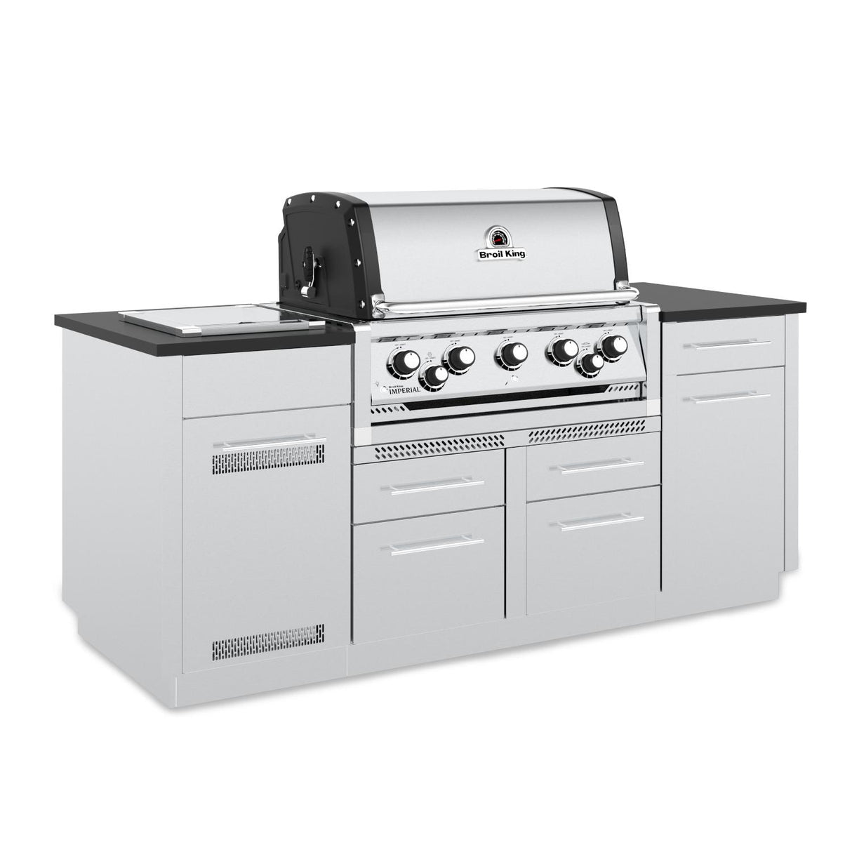 Broil King Imperial S 590i 5-Burner Gas Grill Center With Rotisserie & Side Burner - Stainless Steel - Side View