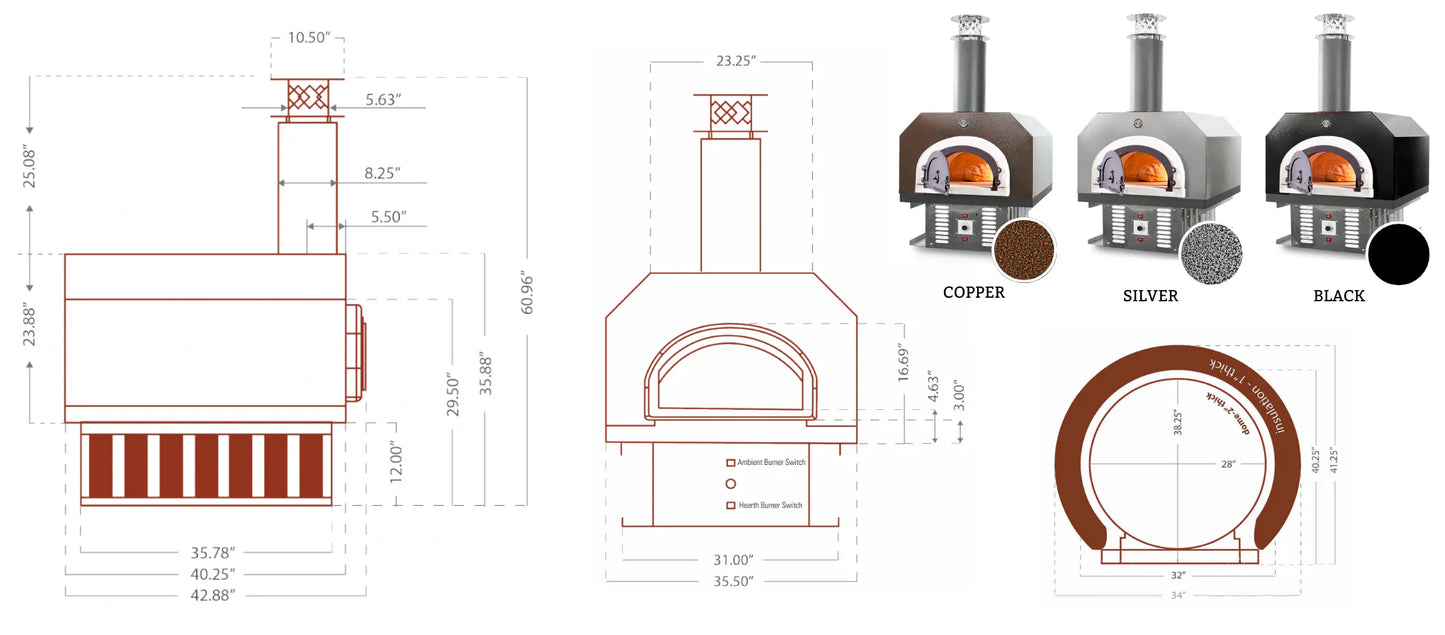 Chicago Brick Oven CBO-750 Hybrid Gas & Wood Fired Countertop Residential Pizza Oven CBO-O-CT-750-HYB-NG-CV-R-3K