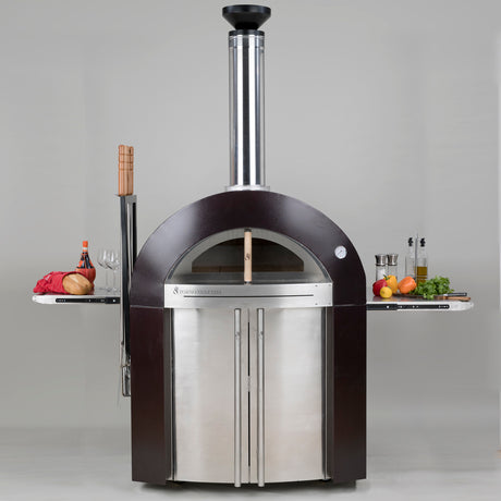 Forno Venetzia Bellagio 500 44-Inch Outdoor Wood-Fired Pizza Oven - Copper - With Accessories and Food - FlameOutdoors