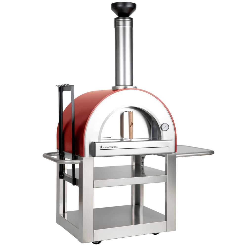 Forno Venetzia Pronto 500 33-Inch Freestanding Outdoor Wood-Fired Pizza Oven - Red - FVP500R - Angled View