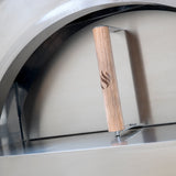 Forno Venetzia Torino 300 Wood-fired Pizza Oven Door with Oak Wood Handle Detailed View - Red - FlameOutdoors