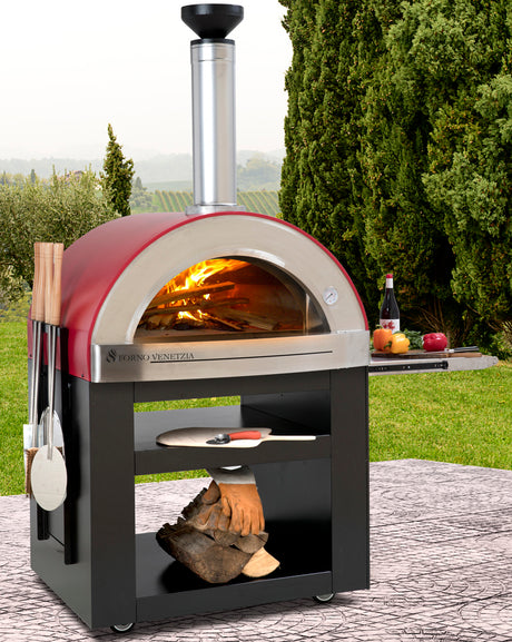 Forno Venetzia Torino 300 62-Inch Countertop Wood-Fired Pizza Oven - Red - Lifestyle - FlameOutdoors