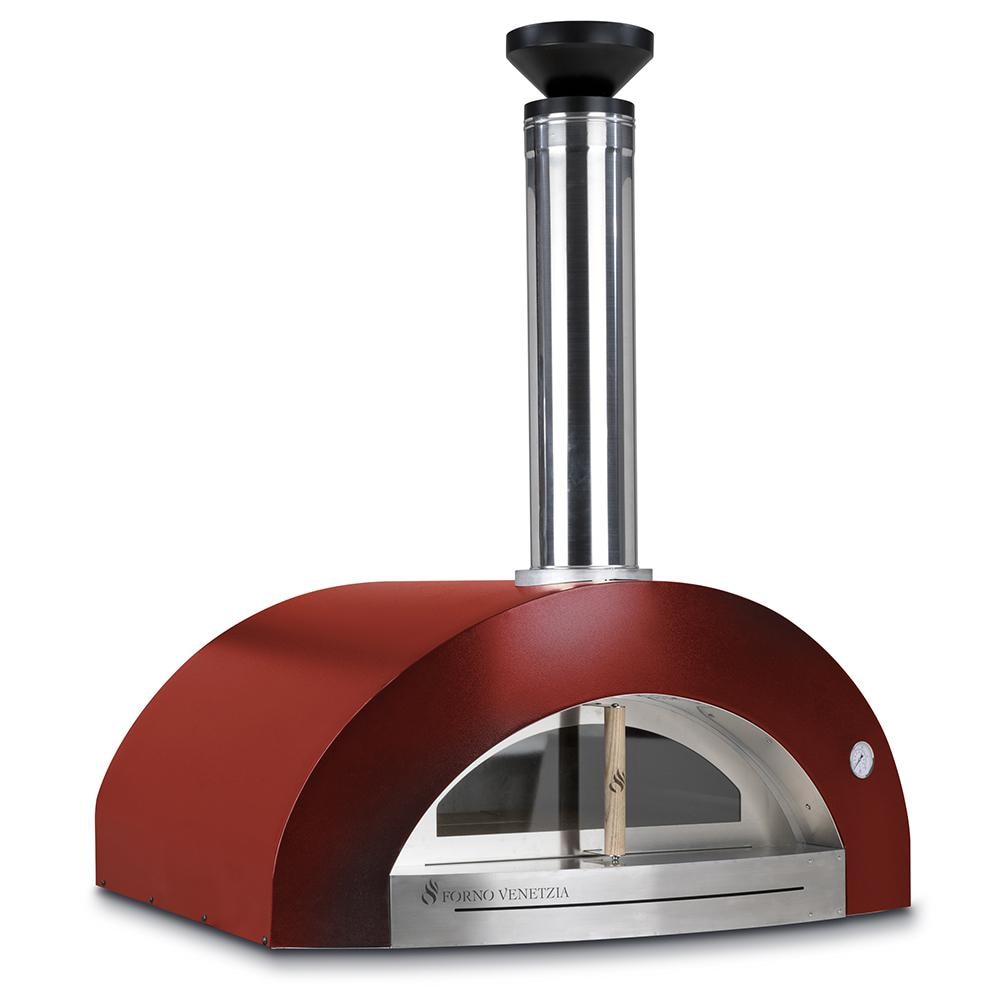 Forno Venetzia Bellagio 200 44-Inch Countertop Outdoor Wood-Fired Pizza Oven - Red - Left-Side Angled View - FlameOutdoors
