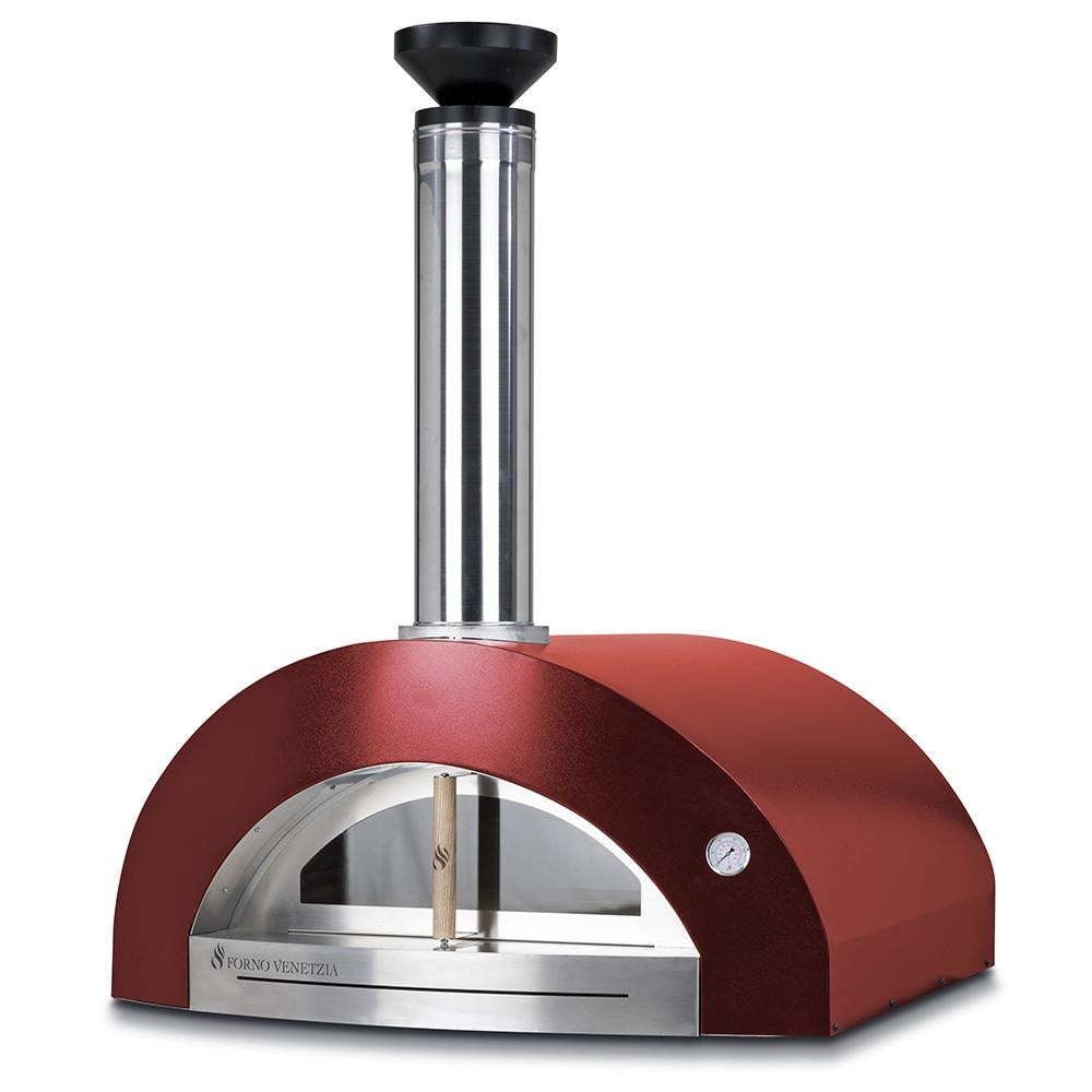 Forno Venetzia Bellagio 200 44-Inch Countertop Outdoor Wood-Fired Pizza Oven - Red - Right-Side Angled View - FlameOutdoors
