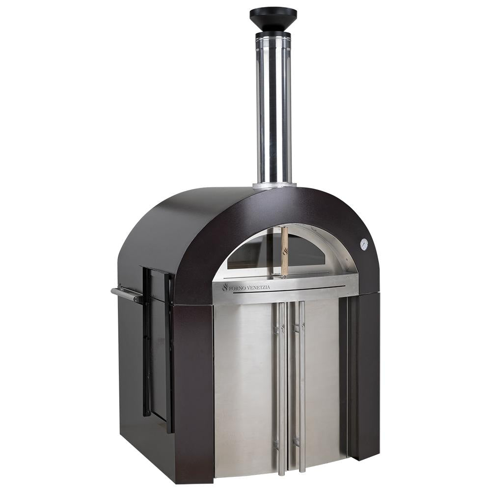 Forno Venetzia Bellagio 500 44-Inch Outdoor Wood-Fired Pizza Oven - Copper - Angled Front View - FlameOutdoors