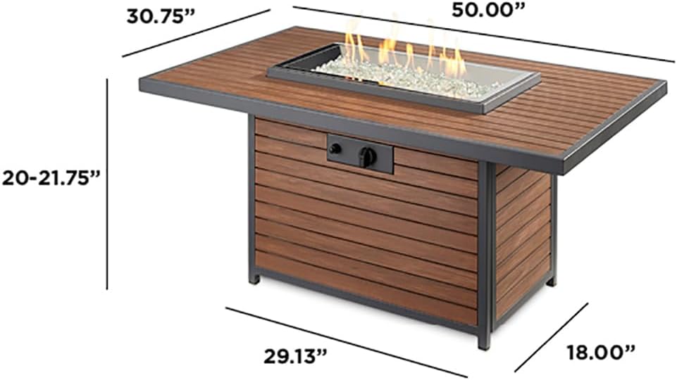 The Outdoor GreatRoom Company 50 Inch Rectangular Fire Pit Table Kenwood - KW-1224-K - Dimensions 