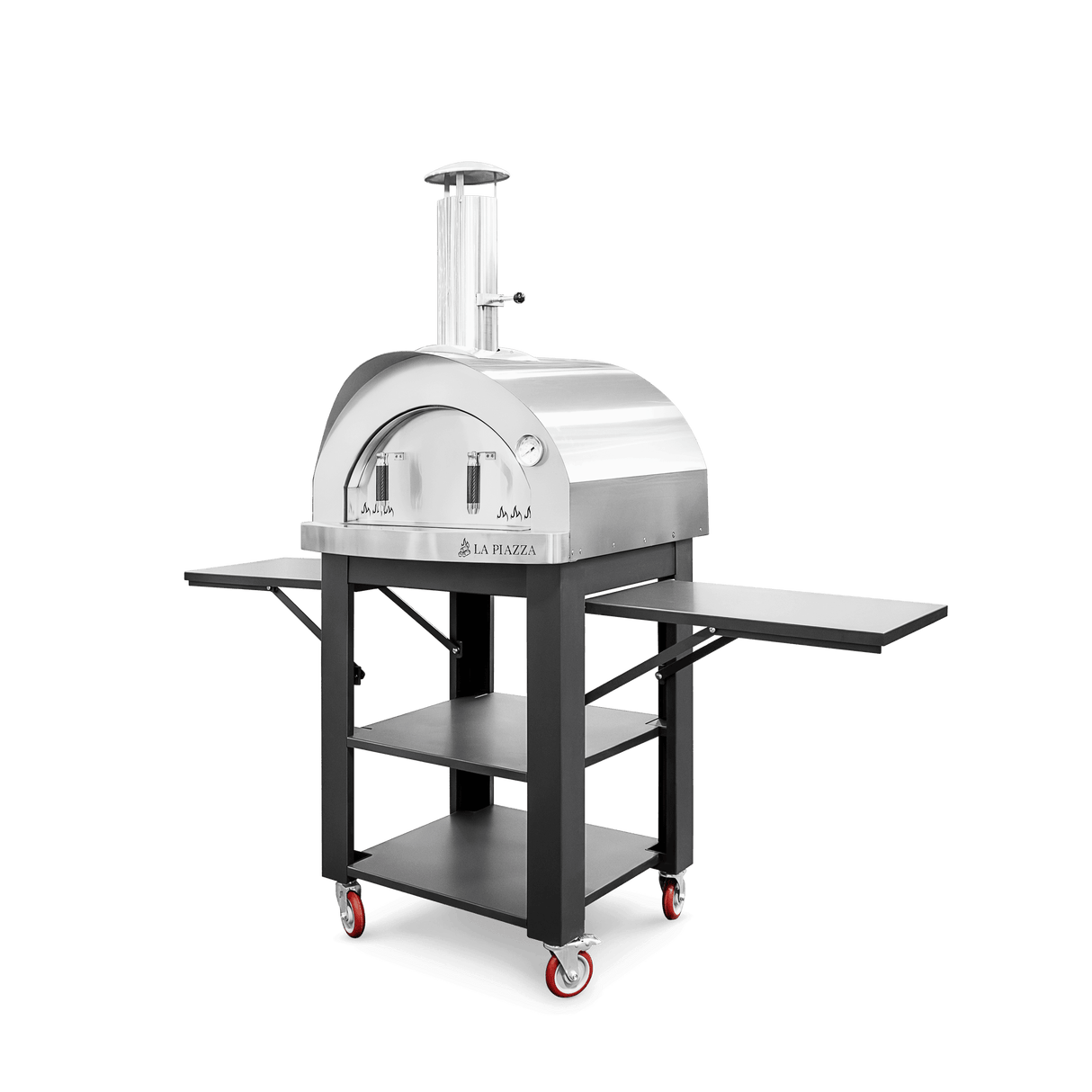 La Piazza Piccolo 33" Wood Fired Pizza Oven - Stainless Steel - Open Shelves 