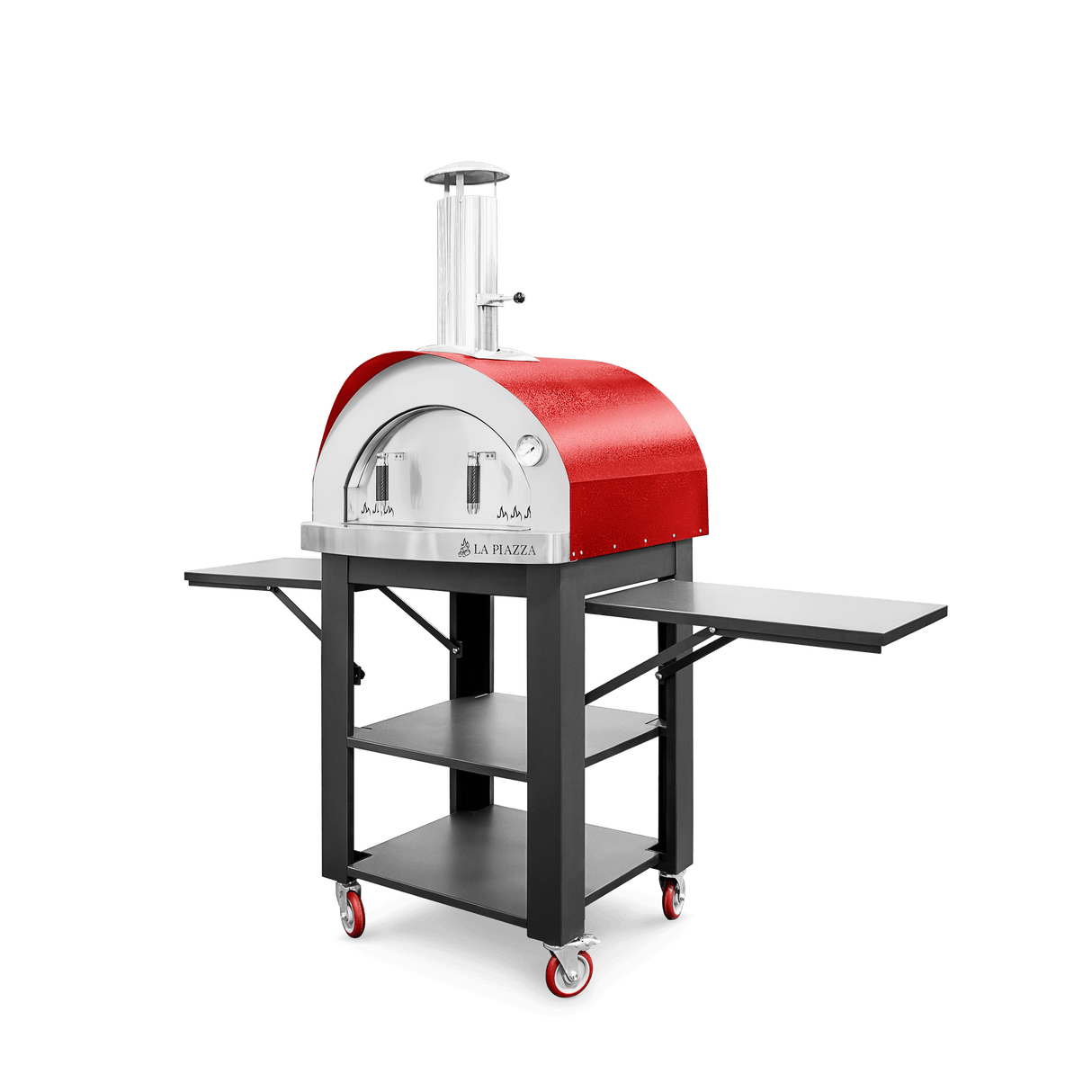 La Piazza Piccolo 33" Wood Fired Pizza Oven - Red - Open Shelves