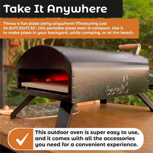 Bertello 12" Outdoor Pizza Oven Everything Bundle, SimulFIRE Gas/Wood Technology BRQE1000