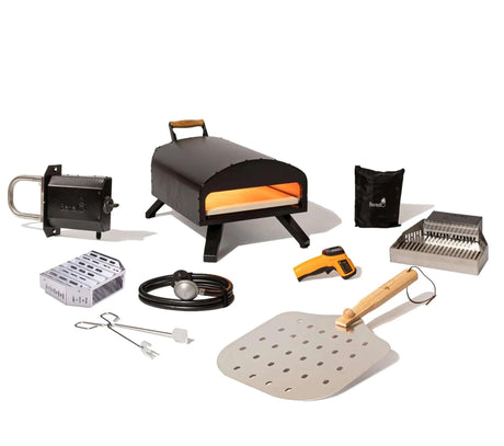 Bertello 12" Outdoor Pizza Oven Everything Bundle, SimulFIRE Gas/Wood Technology BRQE1000