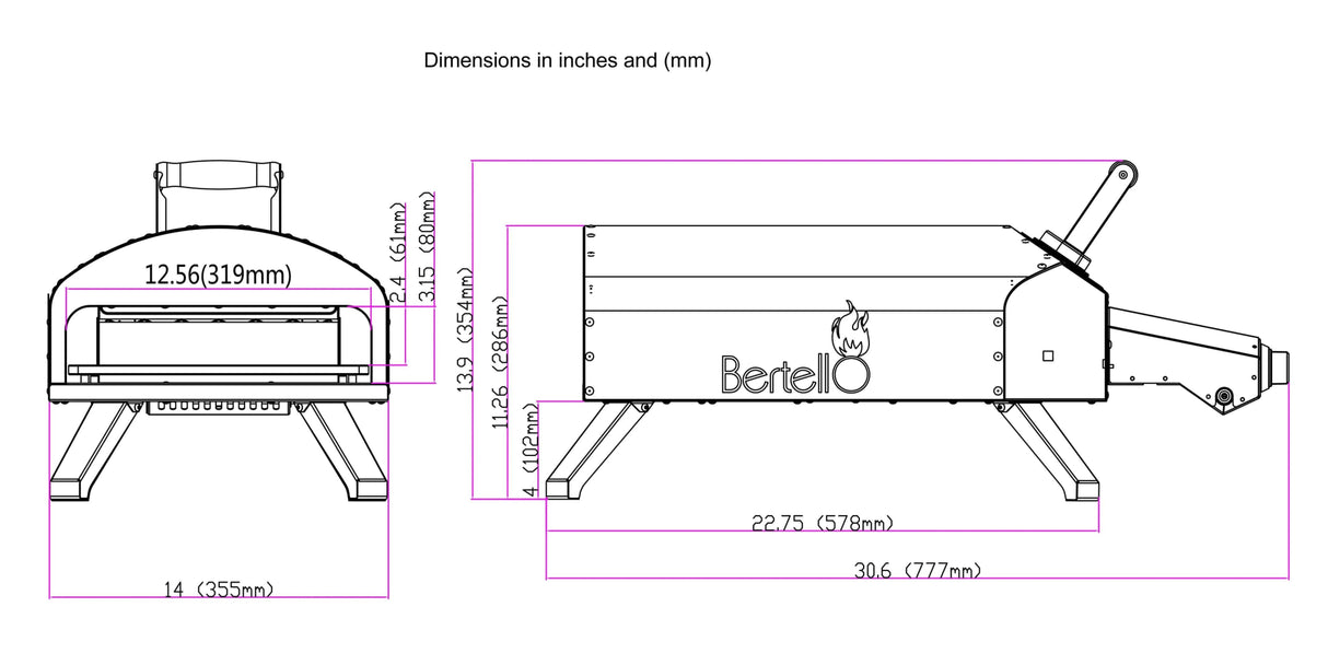 Bertello 12" Outdoor Pizza Oven Everything Bundle, SimulFIRE Gas/Wood Technology BRQE1000