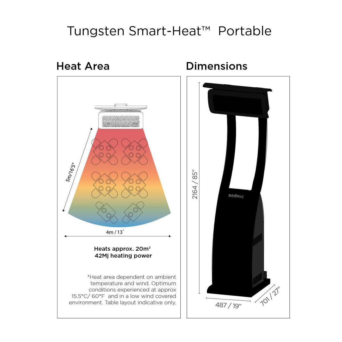 Bromic Tungsten Smart-Heat Portable Gas Patio Heater - Black - Specs