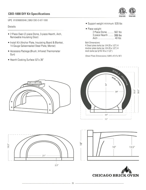 Chicago Brick Oven CBO-1000 Built-In Wood Fired Commercial Outdoor Pizza Oven DIY Kit CBO-O-KIT-1000