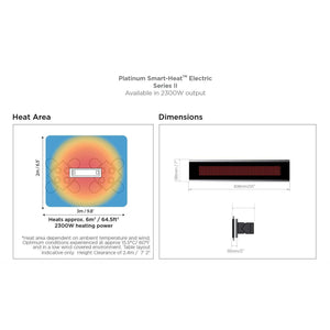 Bromic Platinum 2300W Smart-Heat Series II 240V Electric Patio Heater - Heat Area And Dimensions
