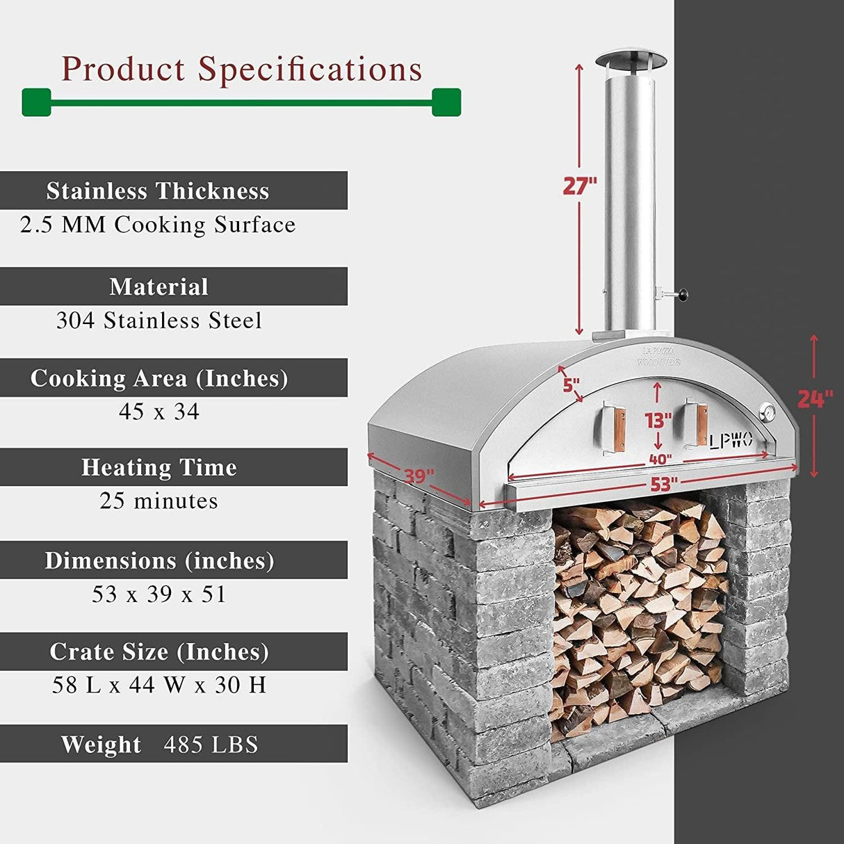 Stand for Grosso 53" Pizza Oven - LA PIAZZA - Stand Only - WOP-1207BASE