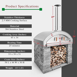 La Piazza Grosso 53-inch Wood Fired Pizza Oven - With standard Cart - Specs