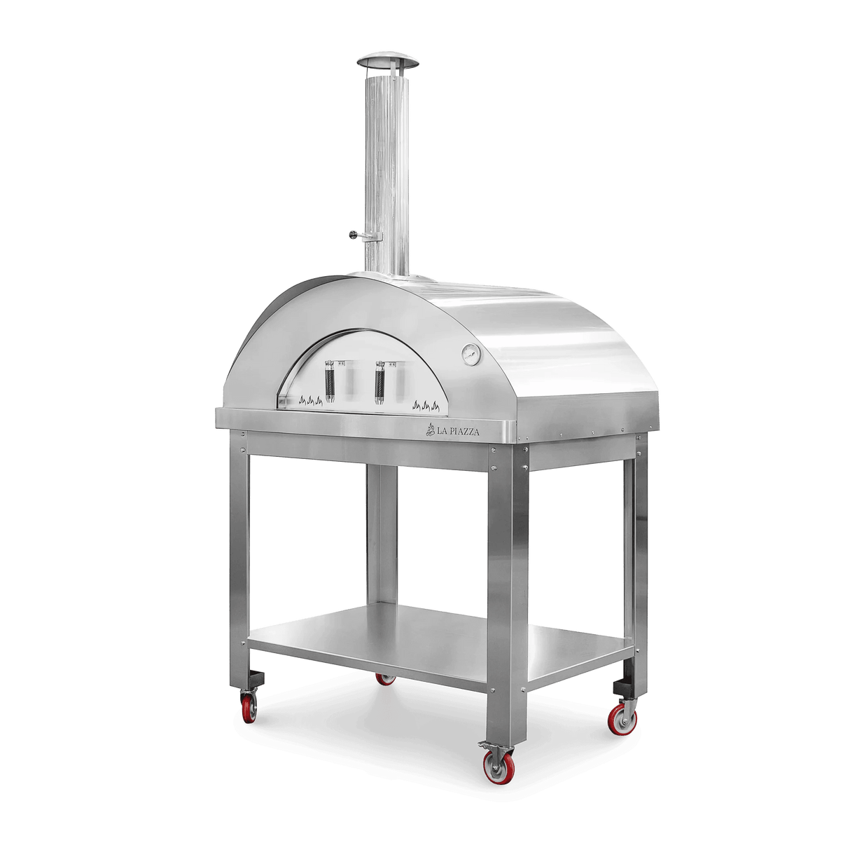 La Piazza Grosso 53-inch Wood Fired Pizza Oven - With standard Cart - Angled View