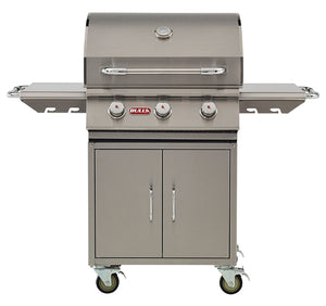 Steer 3 Burner Grill, Bull Grills - Stainless Steel, 60,000 BTU, 900 Sq. In. Cooking Area - 69009 + 69500