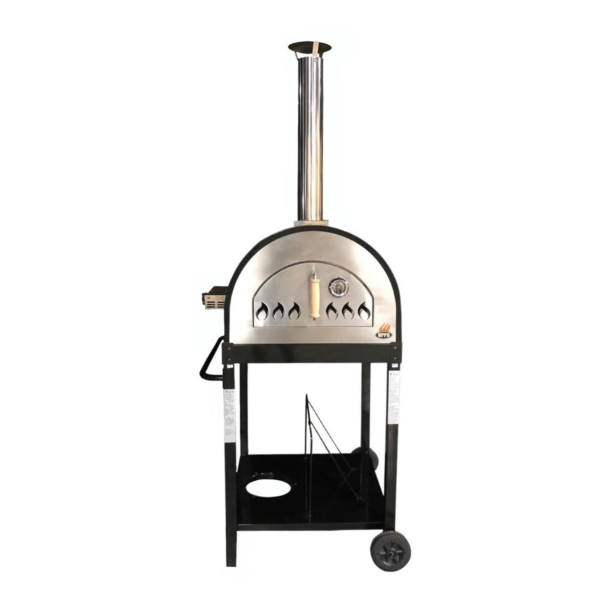 WPPO 25-Inch Hybrid Wood/Gas-Fired Pizza Oven on Cart - WKE-04WG-BLK