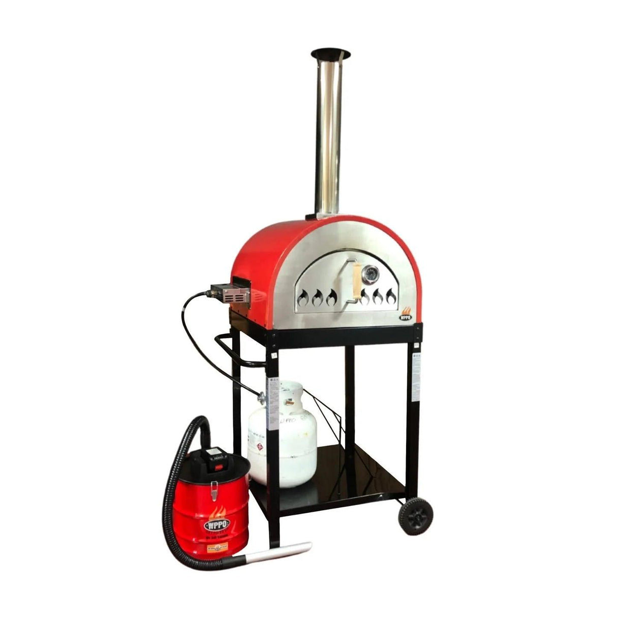 WPPO 25-Inch Hybrid Wood/Gas-Fired Pizza Oven on Cart - WKE-04WG-BLK