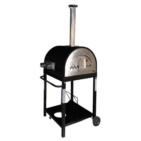 WPPO 25-Inch Hybrid Wood/Gas-Fired Pizza Oven on Cart - WKE-04WG-BLK